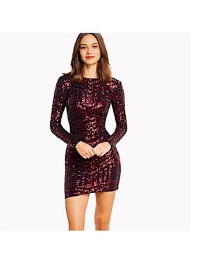 Dress the Population Lola Long Sleeve Sequin Bodycon Mini Dress